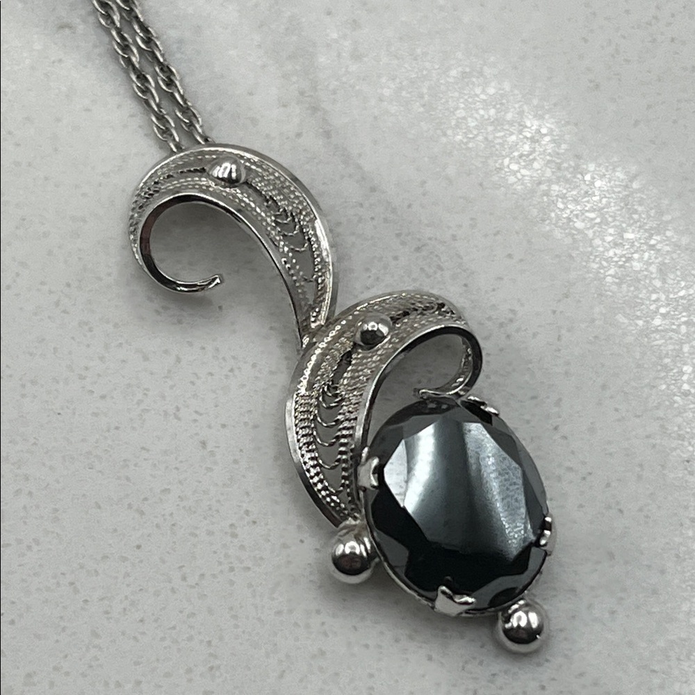 Elegant Sterling Silver Pendant Necklace with Black Alaska Diamond
